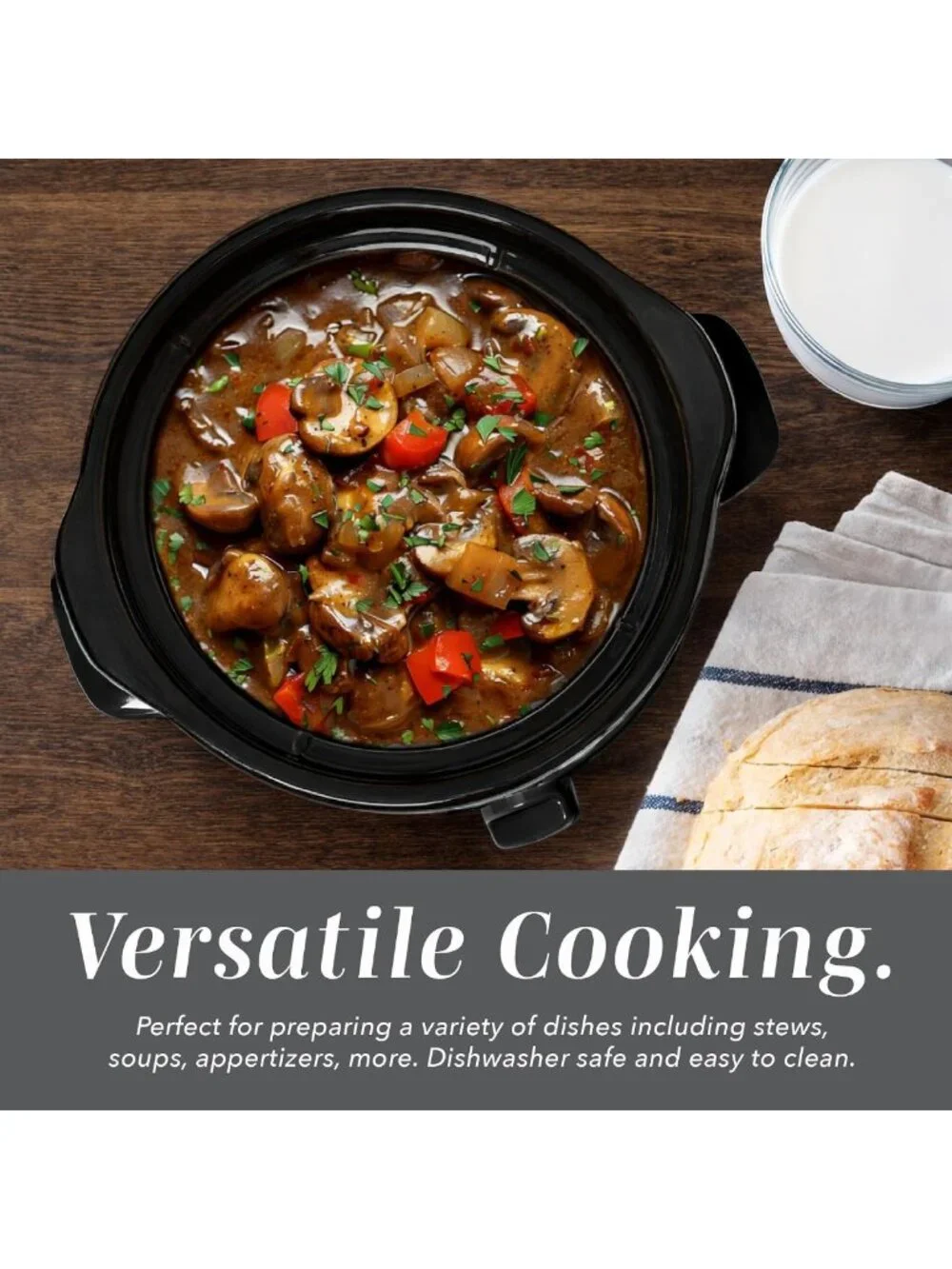 Mini Electric Round Slow Cooker 2QT - Adjustable, Removable Pot, Glass Lid